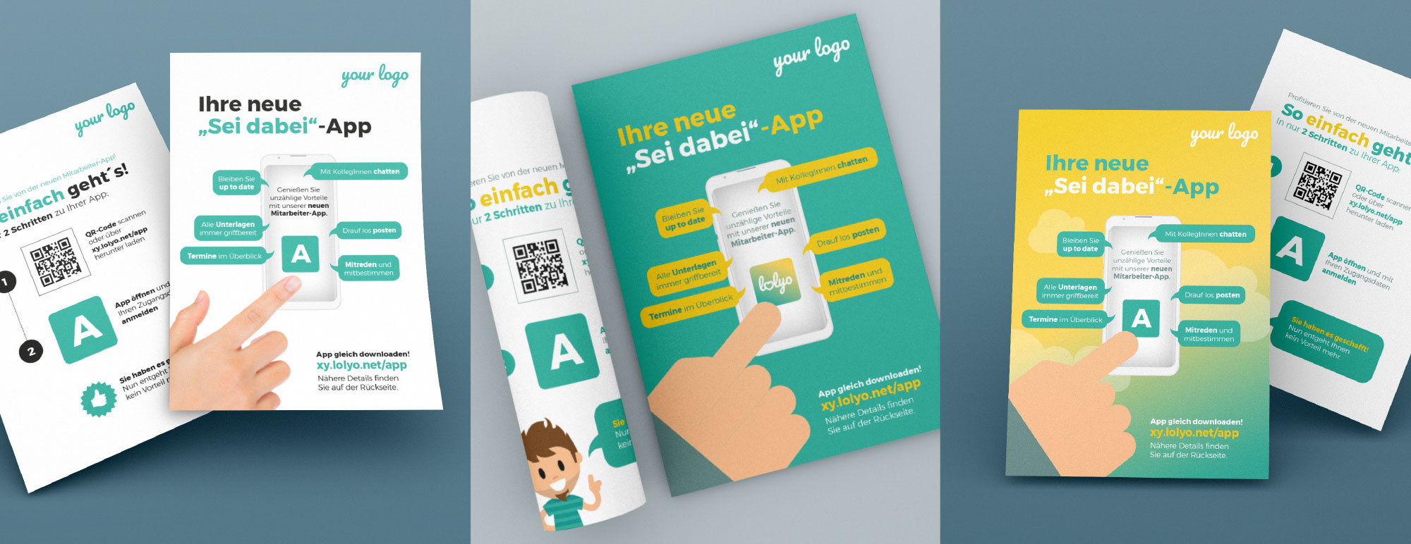 LOLYO Mitarbeiter-App Einladung White Label - Designvorlagen Flyer Poster