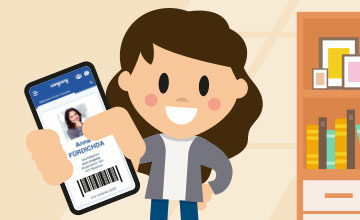 Mitarbeiterin mit digitalem Mitarbeiter-Ausweis Dienstausweis in der LOLYO Mitarbeiter-App