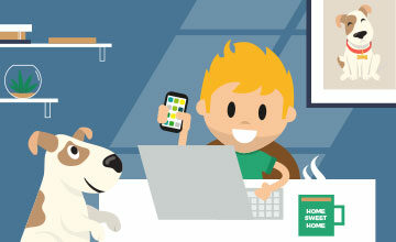 LOLYO Mitarbeiter-App - Homeoffice - Schreibtisch - Laptop - Angestellte*r - Hund - Kaffee - Bild