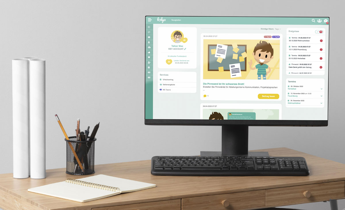 LOLYO MACH MITarbeiter-App als Social Intranet am PC für Desktop-Worker - Bild