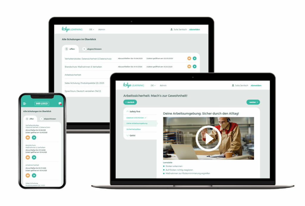 LOLYO Learning - E-Learning auf allen Devices verfügbar - Mitarbeiter-App Lernplattform am Smartphone, Tablet, PC