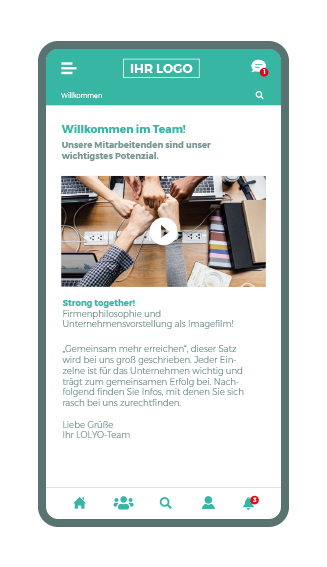 Smartphone Mitarbeiter-App-Screen - Individuelle Onboarding Seite