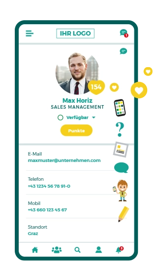 Smartphone Mitarbeiter-App-Screen - MITMACH Booster Integriertes Bonusprogramm