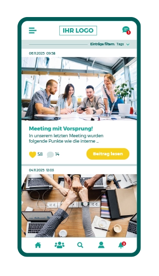 Smartphone Mitarbeiter-App-Screen - Newsfeed