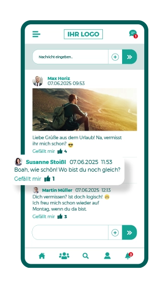 Smartphone Mitarbeiter-App-Screen - Pinnwand
