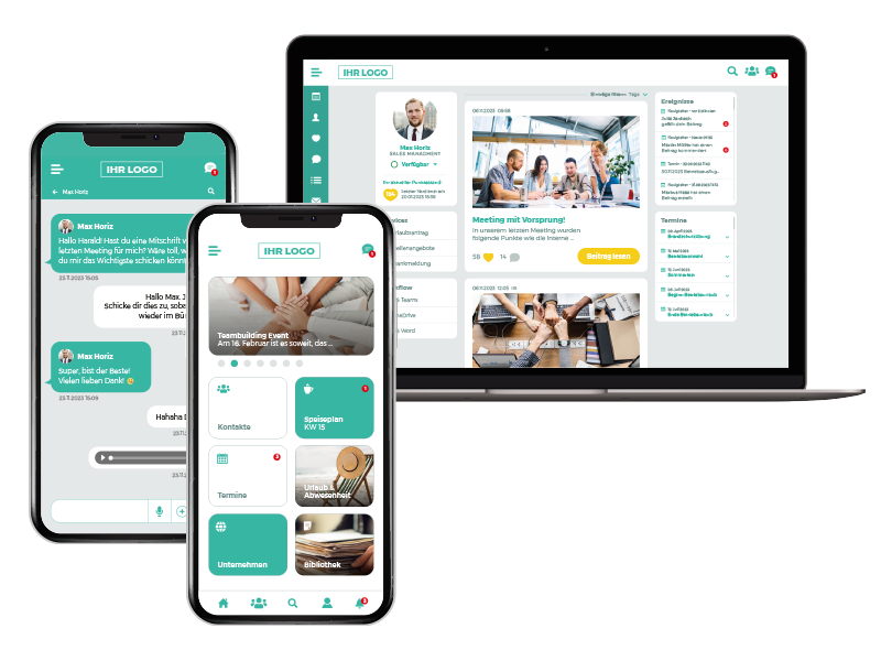 Employee app in social services for smartphone and PC, screens