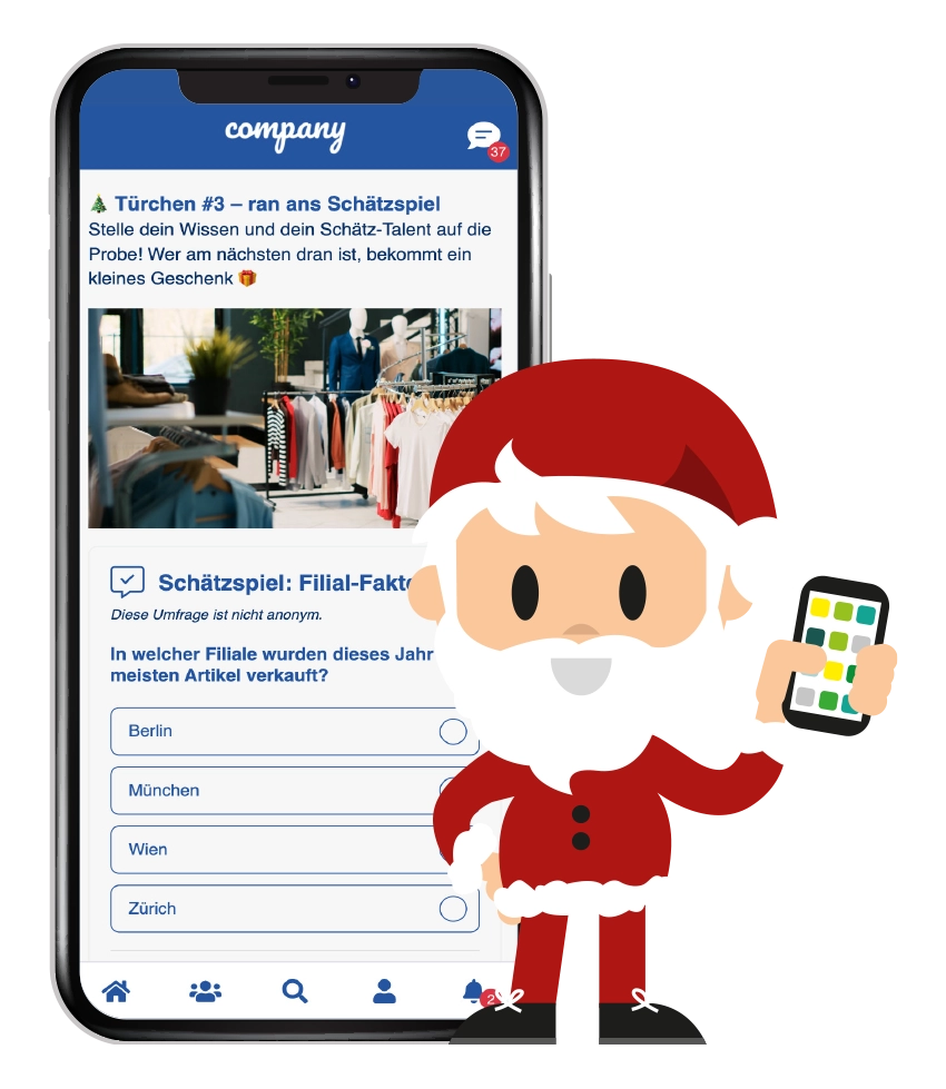 Digitaler Adventskalender - Mitarbeiter-App Screen Weihnachts-Quizz - LOLYO Weihnachtsmann