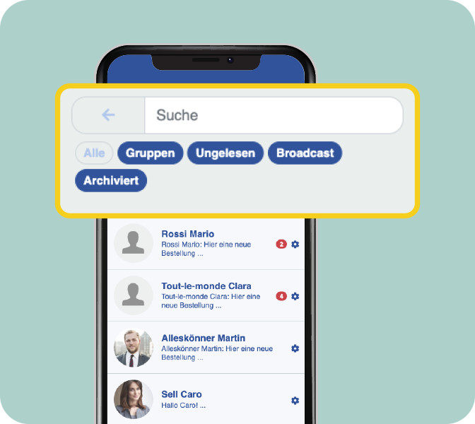 Mitarbeiter-App Feature - Chat-Filter - Smartphone Screen