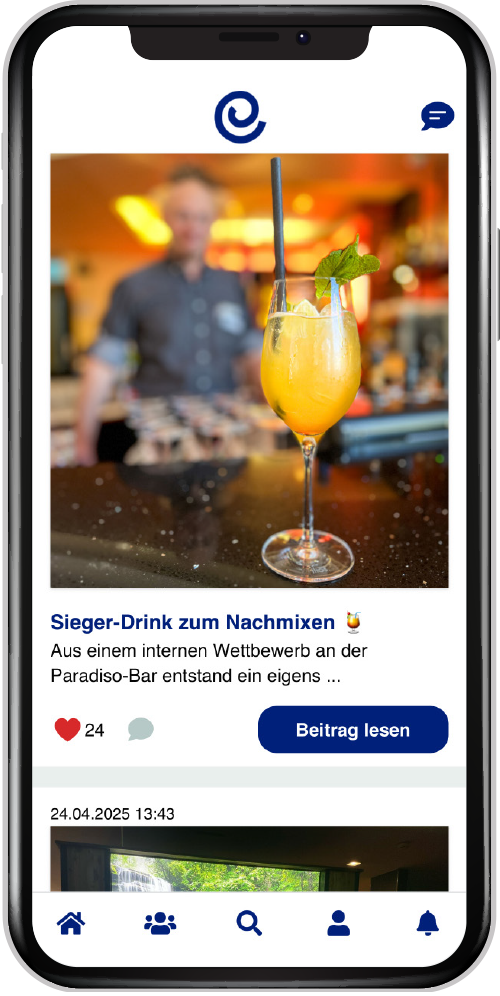 Mitarbeiter-App Eurothermen - News Feed - Smartphone - App-Screen