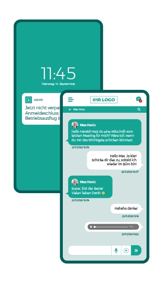 Mitarbeiter-App Screen: Chat und Push-Benachrichtigung
