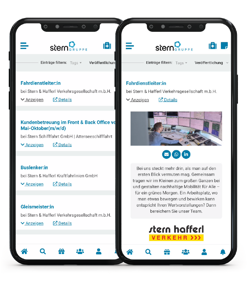 Mitarbeiter-App Stern Gruppe - Smartphone Screens Jobempfehlung - Mitarbeiter werben Mitarbeiter