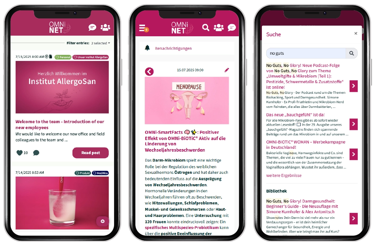 Allergosan Mitarbeiter-App - Smartphone-Screens