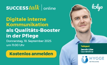 Digitale interne Kommunikation als Qualitaets-Booster in der Pflege - Best Practice Mitarbeiter-App Webinar mit Janik Löbe, Hygge Betreuung GmbH
- kostenlos anmelden