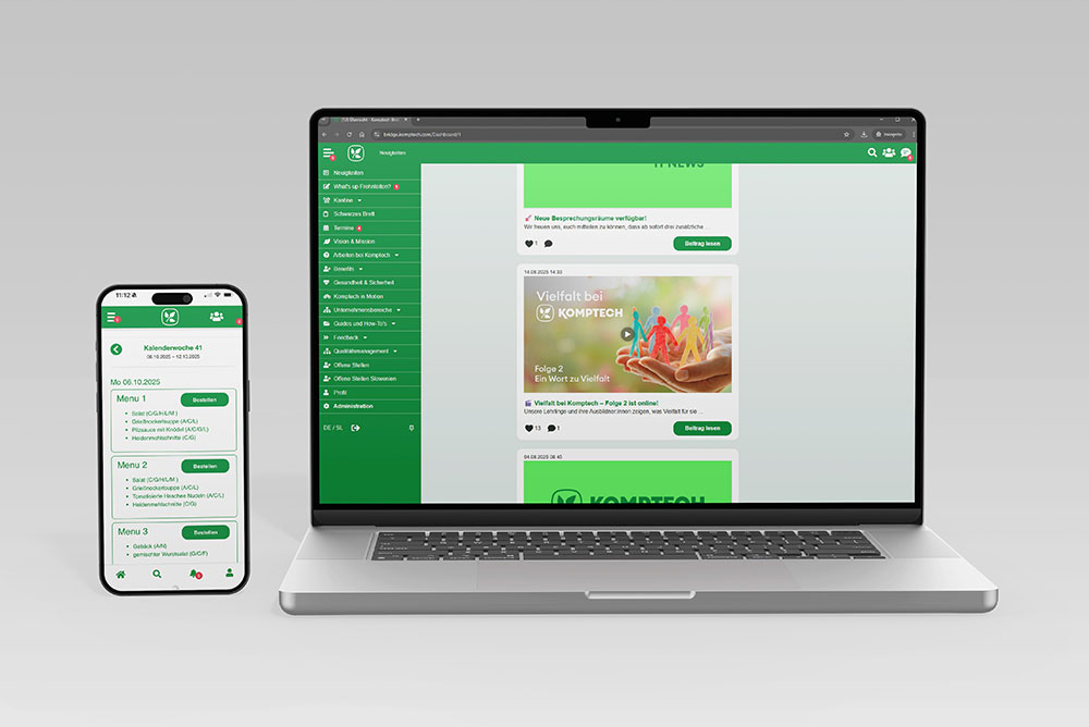 Mitarbeiter App Screenshot, Informationsfairess und Informationsgerechtigkeit bei Komptech