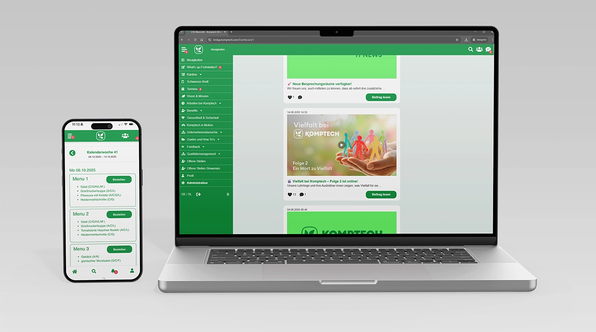Mitarbeiter App Screenshot, Informationsfairess und Informationsgerechtigkeit bei Komptech