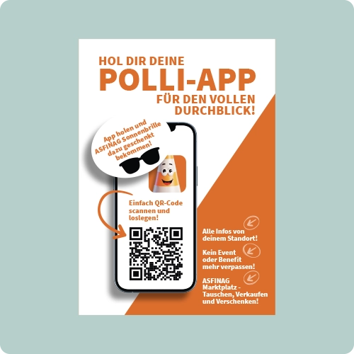 Durchdachtes Rollout für maximale Teilnahme in der App Mitarbeiter-App Success Story - Rollout Plakat mit App-Icon - Benefits und QR Code