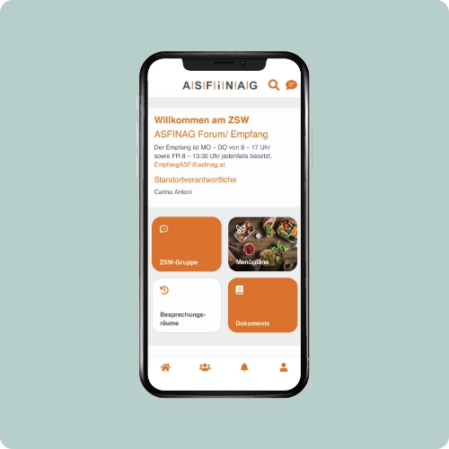 Individuelle Standort-Seiten in der Mitarbeiter-App überzeugen mit maßgeschneiderten Content Polli Mitarbeiter-App - Smartphone Screen - Standort-Seite