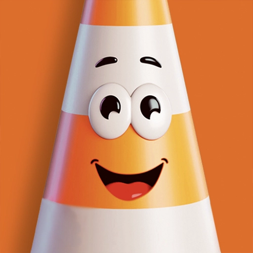 Polli Mitarbeiter-App - Maskottchen - Leitkegel - Orange mit Gesicht