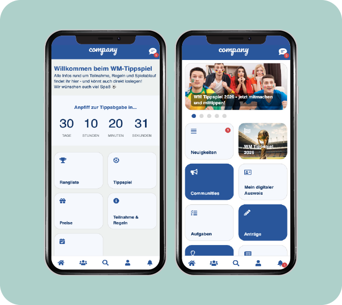 Mitarbeiter-App WM-Tippspiel - App-Screens - App-Dashboard, Event-Page