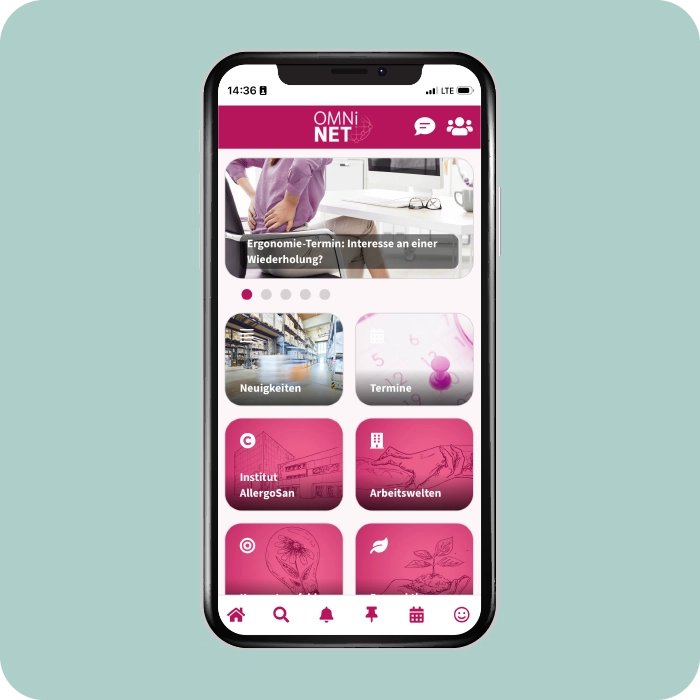 Mitarbeiter-App Best Practice - Institut Allergosan - Smartphone Dashboard