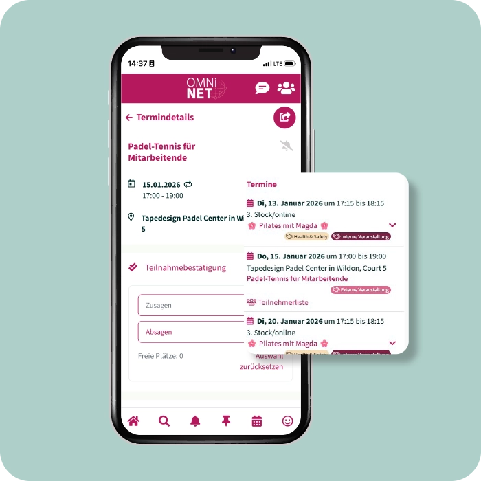 Social Intranet Best Practice - Insititut Allergosan - Termine und Veranstaltungen - Smartphone Screen