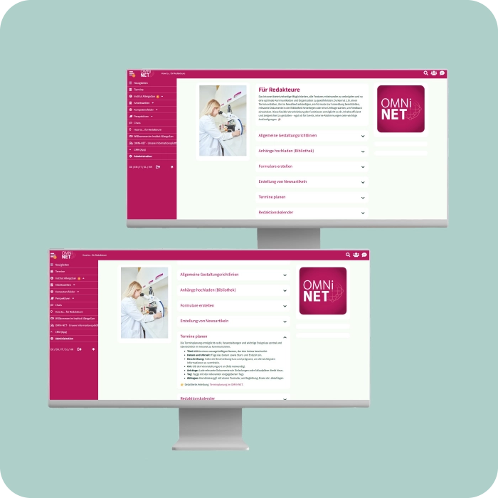 Social Intranet Best Practice - Institut Allergosan - Redaktionsteam - Info Pages