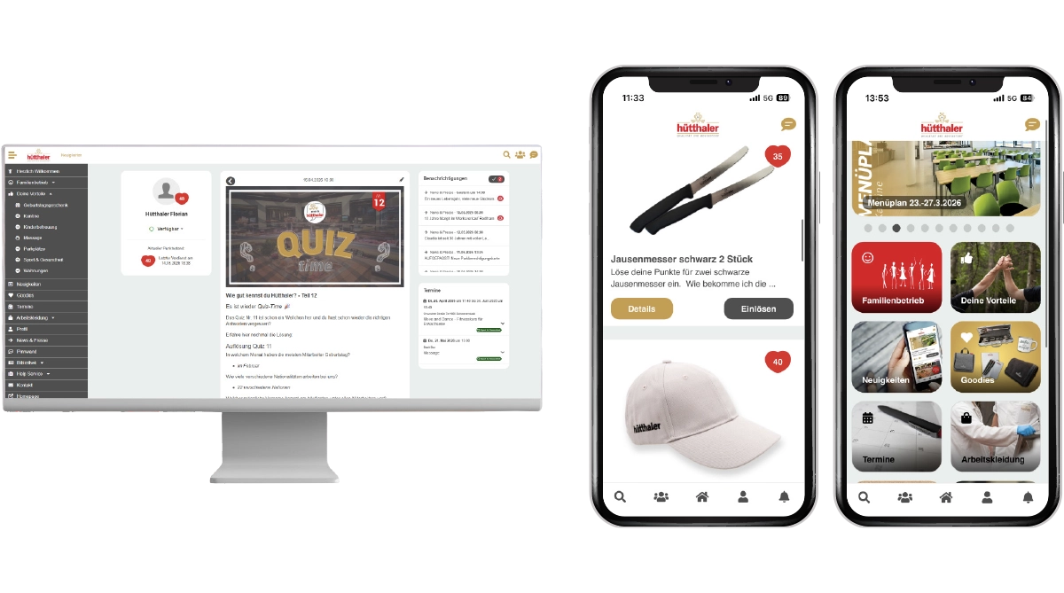 Mitarbeiter-App Screens vom Lebensmittelindustrie-Unternehmen Hütthaler KG