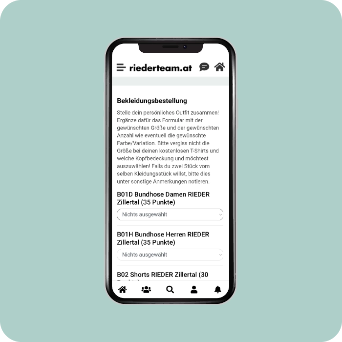 Mitarbeiter-App Rieder Unternehmensgruppe Screen von Arbeitskleidungsbestellung