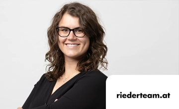 Mitarbeiter-App Best Practice für interne Kommunikation bei Rieder Unternehmensgruppe, Logo und Portrait von Anna Guggenberger