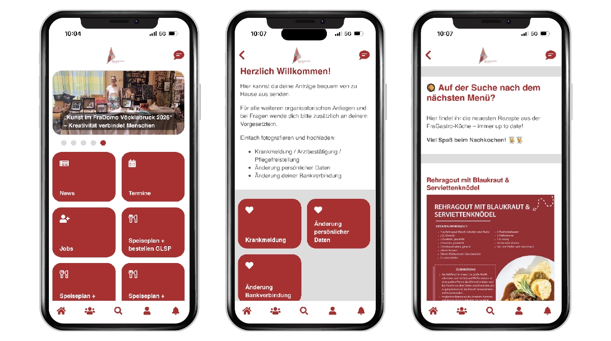 Mitarbeiter-App FraGes Holding Screens