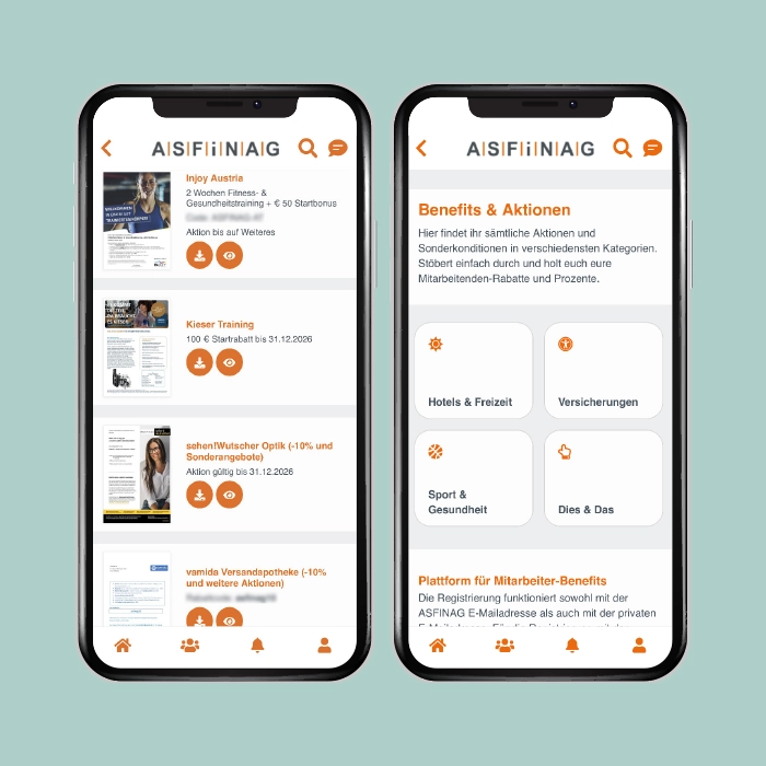 Mitarbeiter-App Polli - Smartphone Screens Benefits und Aktionen