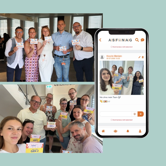 Fotos und Smartphone Screen - Mitarbeiter-App-Aktion zur Generationen-Vernetzung