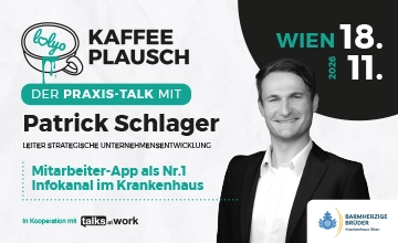 Mitarbeiter-App als Nummer 1 Infokanal im Krankenhaus - Kaffeeplausch Event mit Patrick Schlager, Barmherzige Brüder Österreich - kostenlos am 18. November in Wien, Portrait + Logo